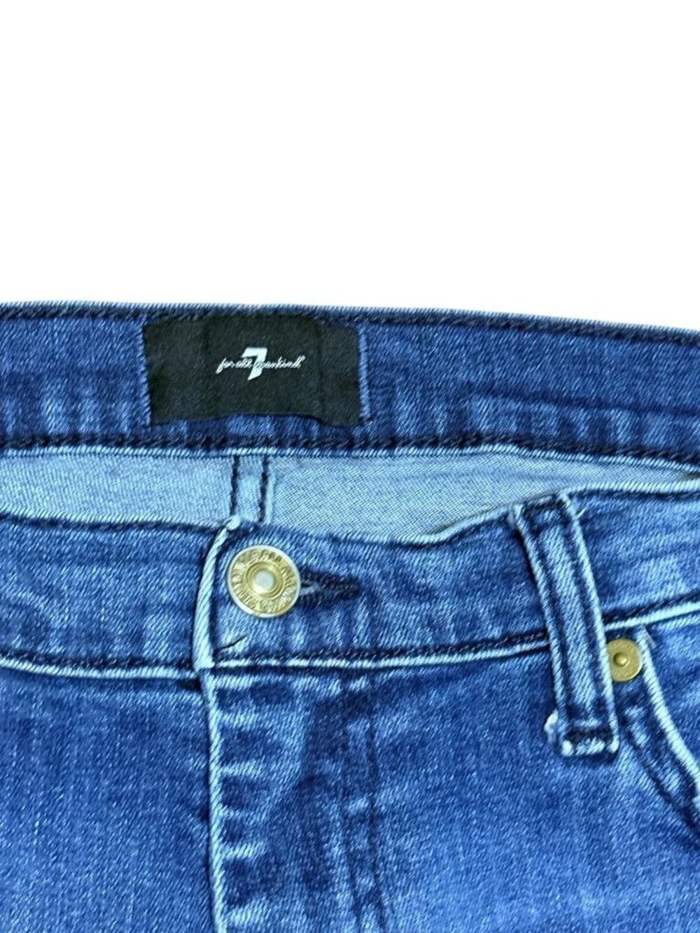 7 For All Mankind Dojo Jeans Mid Rise Flare Lake Blue 2000s Trend - Picture 3 of 7